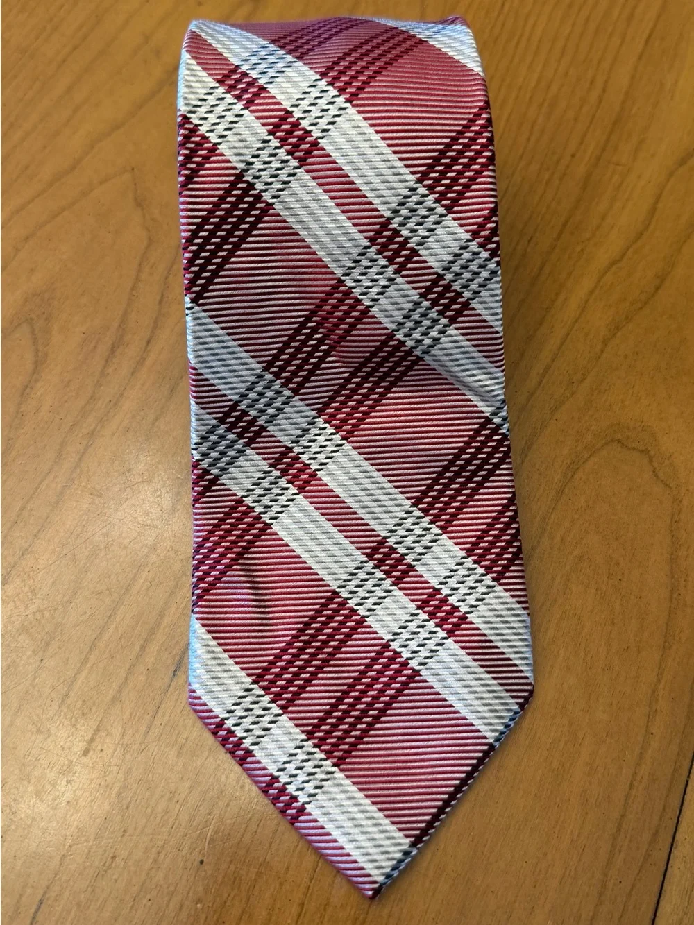 Express Men’s Burgundy and White Plaid 100% Silk Tie | Power Tie Business Casual
